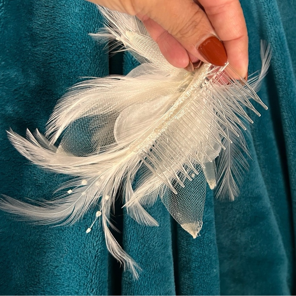 David’s Bridal Headpieces Ivory (2) Organza Feathers Pearls and Rhinestones